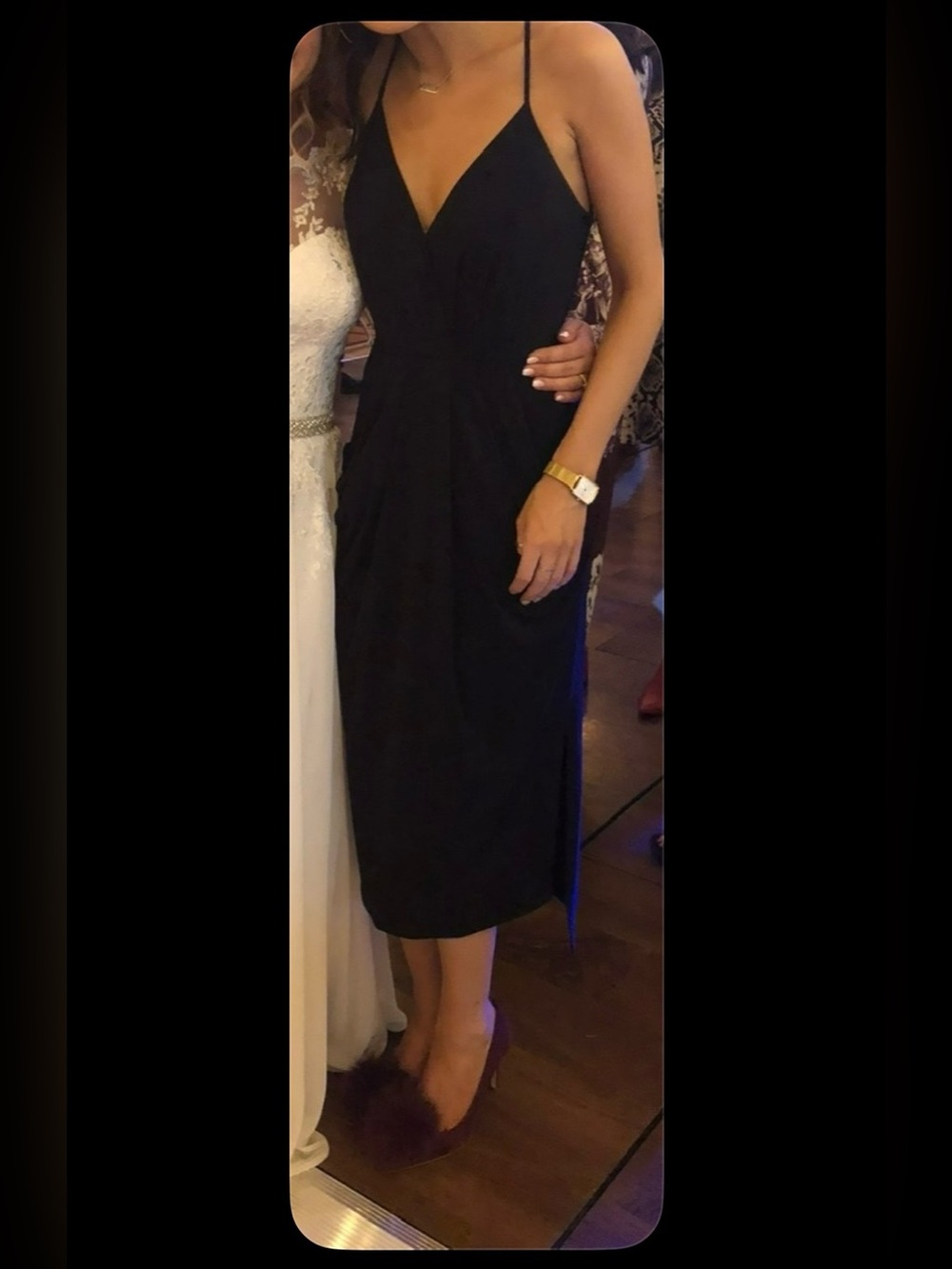 BCBGeneration Black Spaghetti-Strap V-Neck Midi Dress